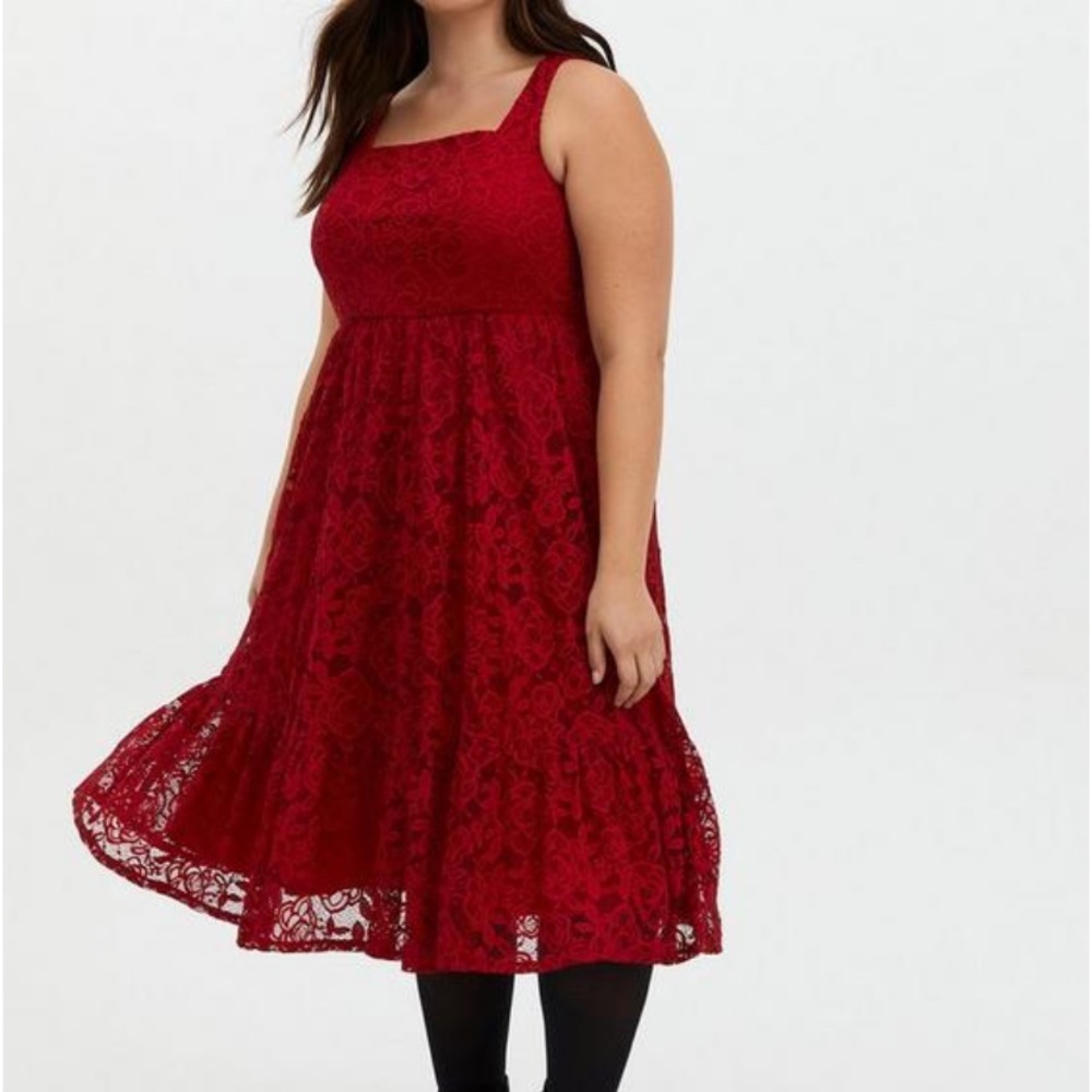 Midi Lace Square Neck Skater Dress